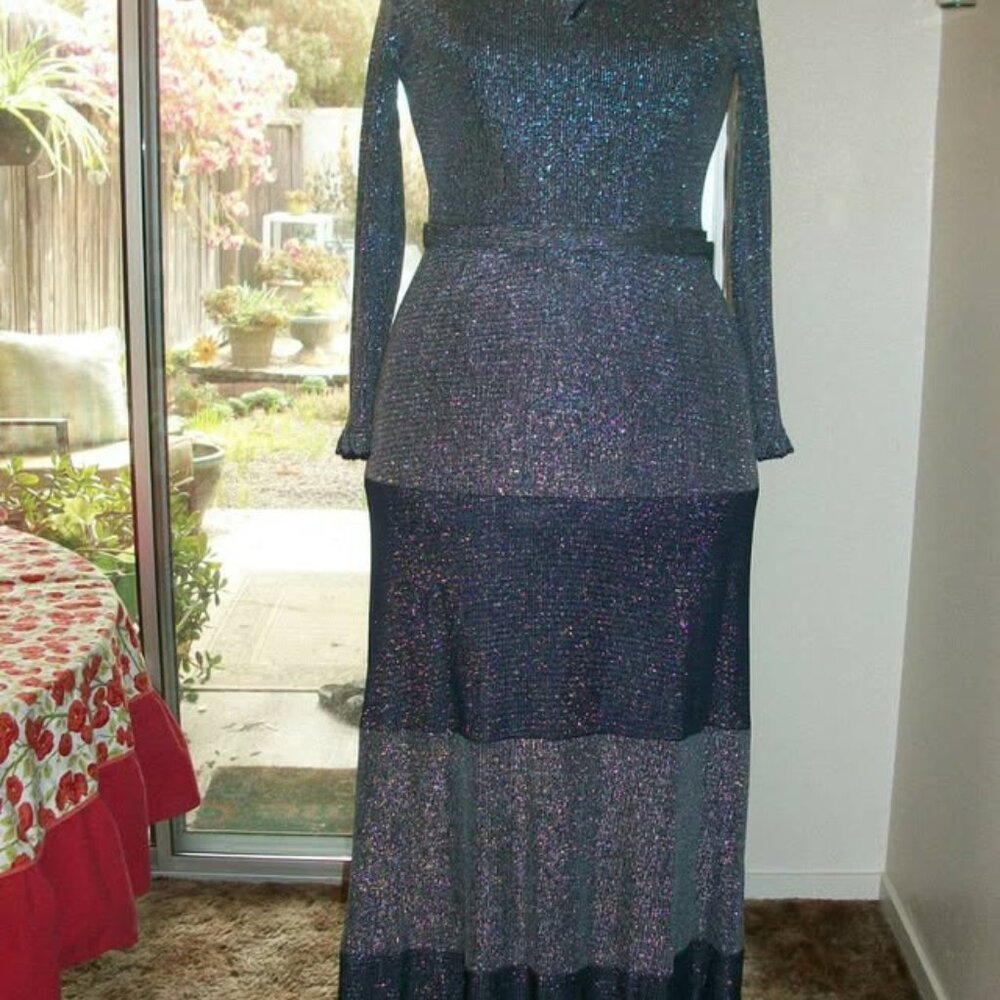 Vintage "COCO California" Evening Gown in Navy w/Silver  Size 16
